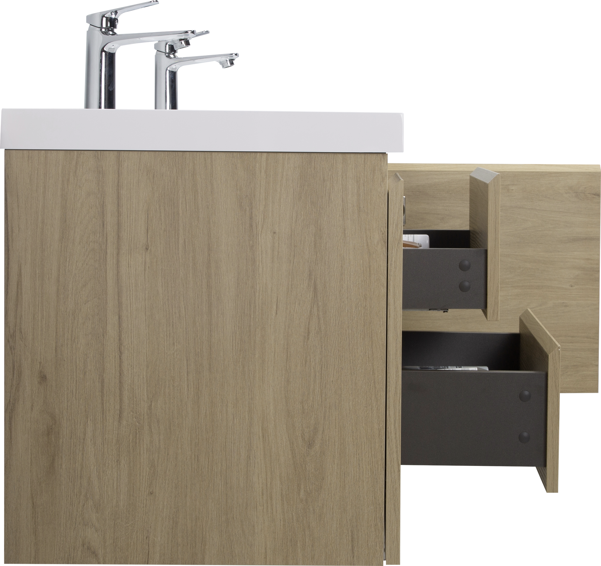 60" Floating Bathroom Vanity With Sink, Modern Wall Mounted Bathroom Storage Vanity Cabinet With Double Resin Top Basins And Soft Close Drawers, Natural Oak 24V11 60Dno 2 Oak 2 Bathroom Wall Mounted