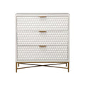 Honeycomb Design 3 Drawer Chest With Metal Legs, Small, White White Wood Metal