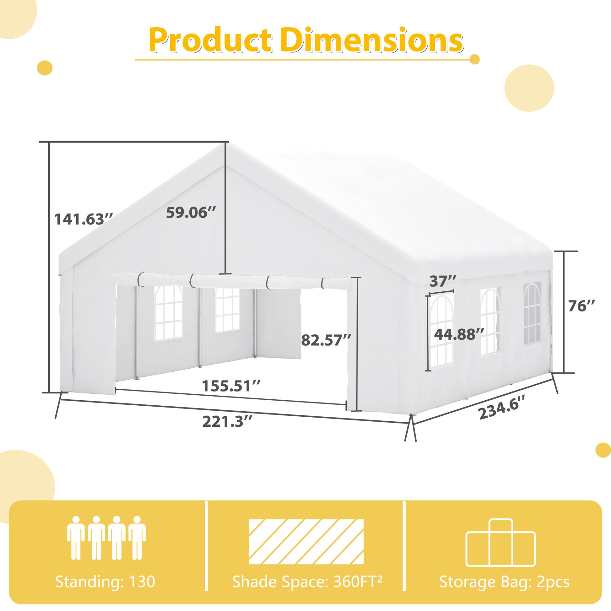 tent dimensions group 20X20Ft Party Tent Heavy Duty, Large Wedding Event Shelters With 2 Sto