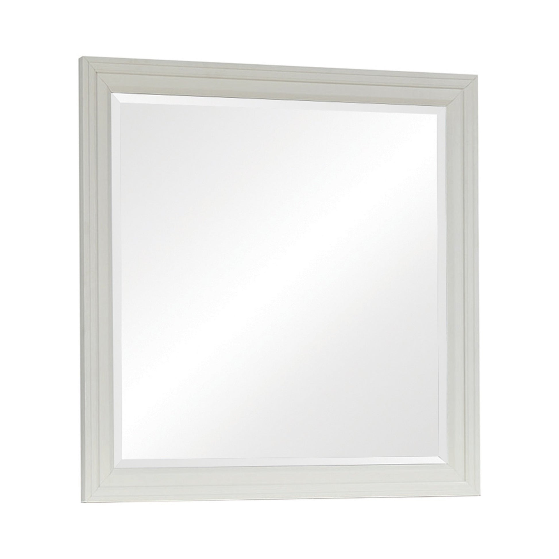 Wooden Mirror With Molded Trim Details, White White Wood