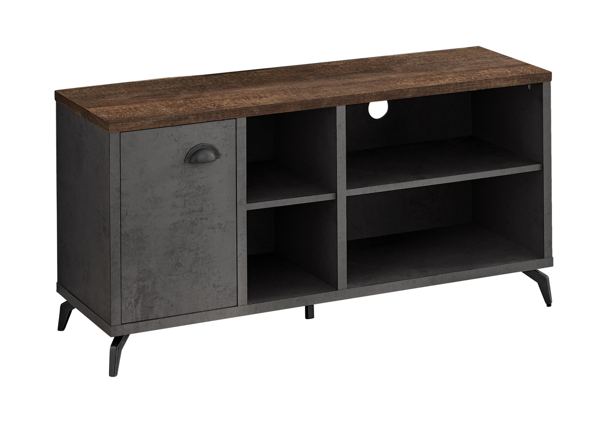 Tv Stand, 48 Inch, Console, Media Entertainment Center, Storage Cabinet, Living Room, Bedroom, Brown And Grey Laminate, Grey Metal, Contemporary, Modern Grey 80 89 Inches Mdf