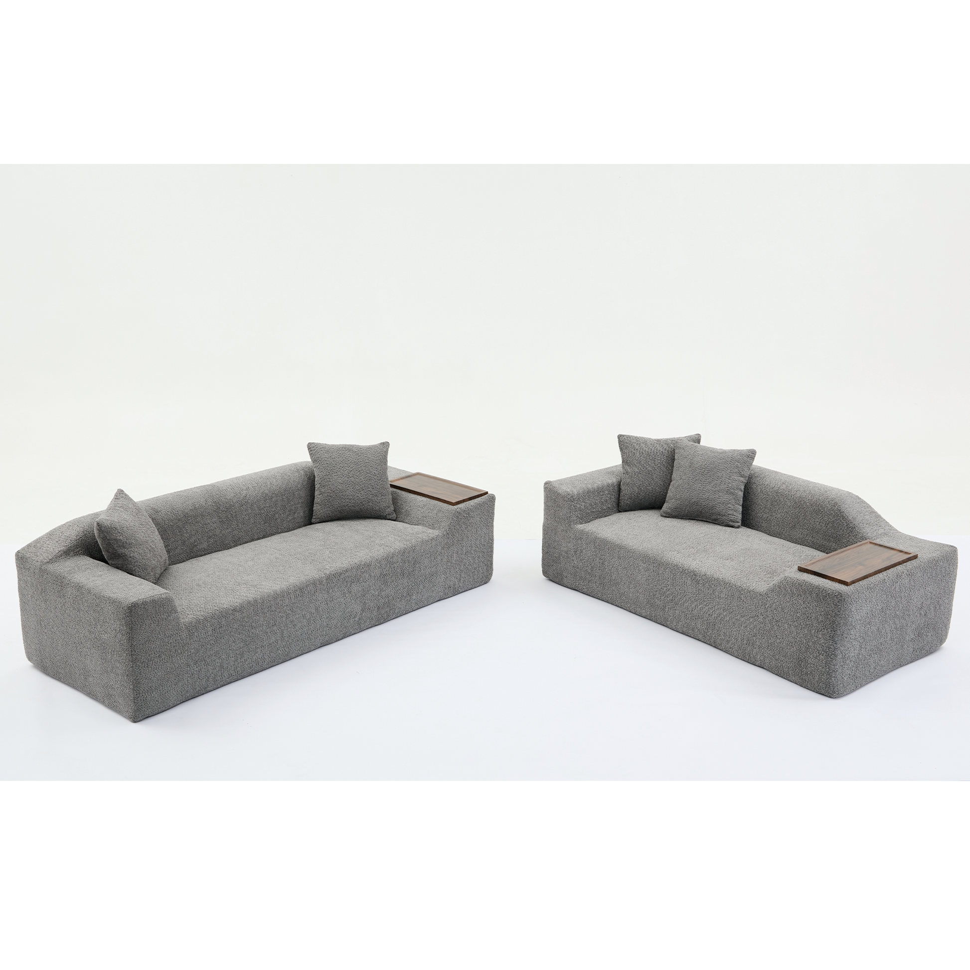 Arrived 2 Piece Boucle Cloud Sofa Set, Upholstered Sofa Set, Modern 3 Seater And 2 Seater Sofa With Mdf End Table For Living Room ,Apartment,3 2 Couch,Boucle,Dark Gray Gray Polyester Primary Living Space Soft Tight Back Modern Square Arms Foam