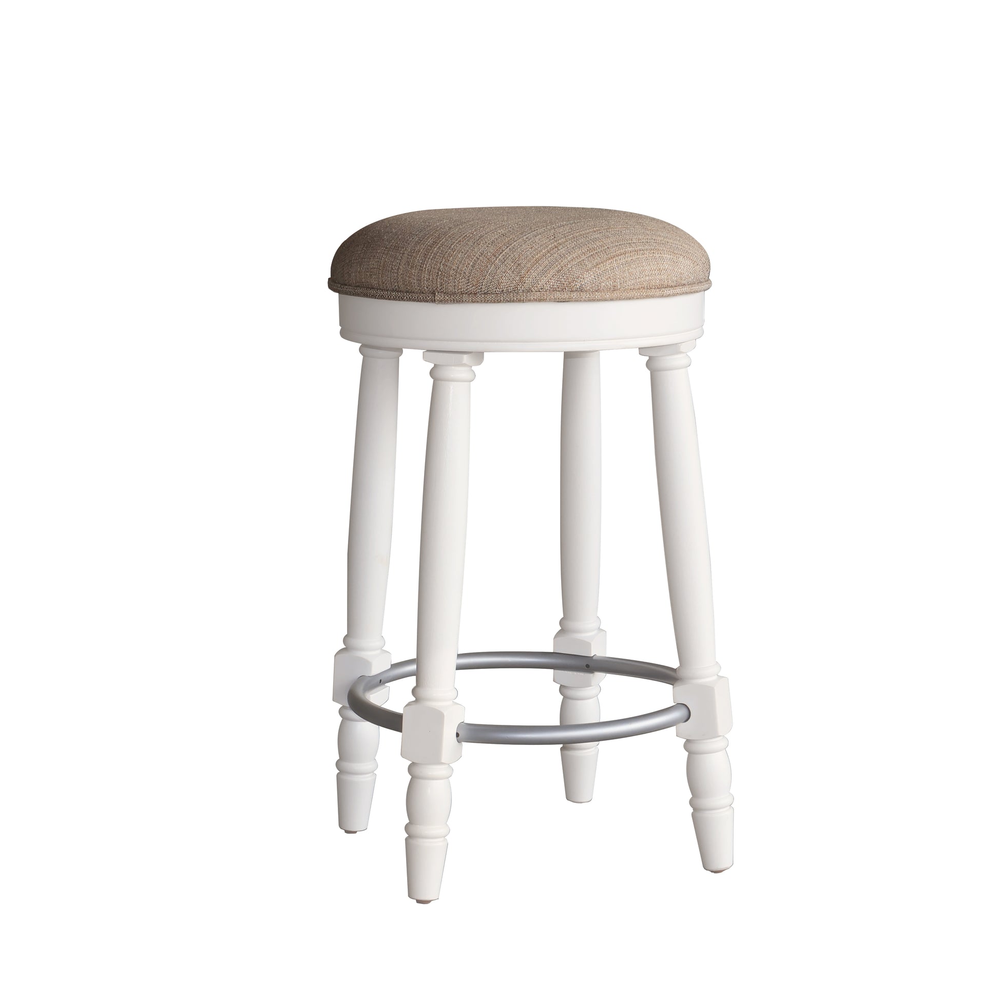 Bar Stools Set Of 2 White Color, 360 Degree Swivel, Accent Wooden Swivel Seat Counter Height Bar Stool, Grey Cushion Seat, Barstool Perfect For Dining And Living Room Height 26" Cushion Solid White