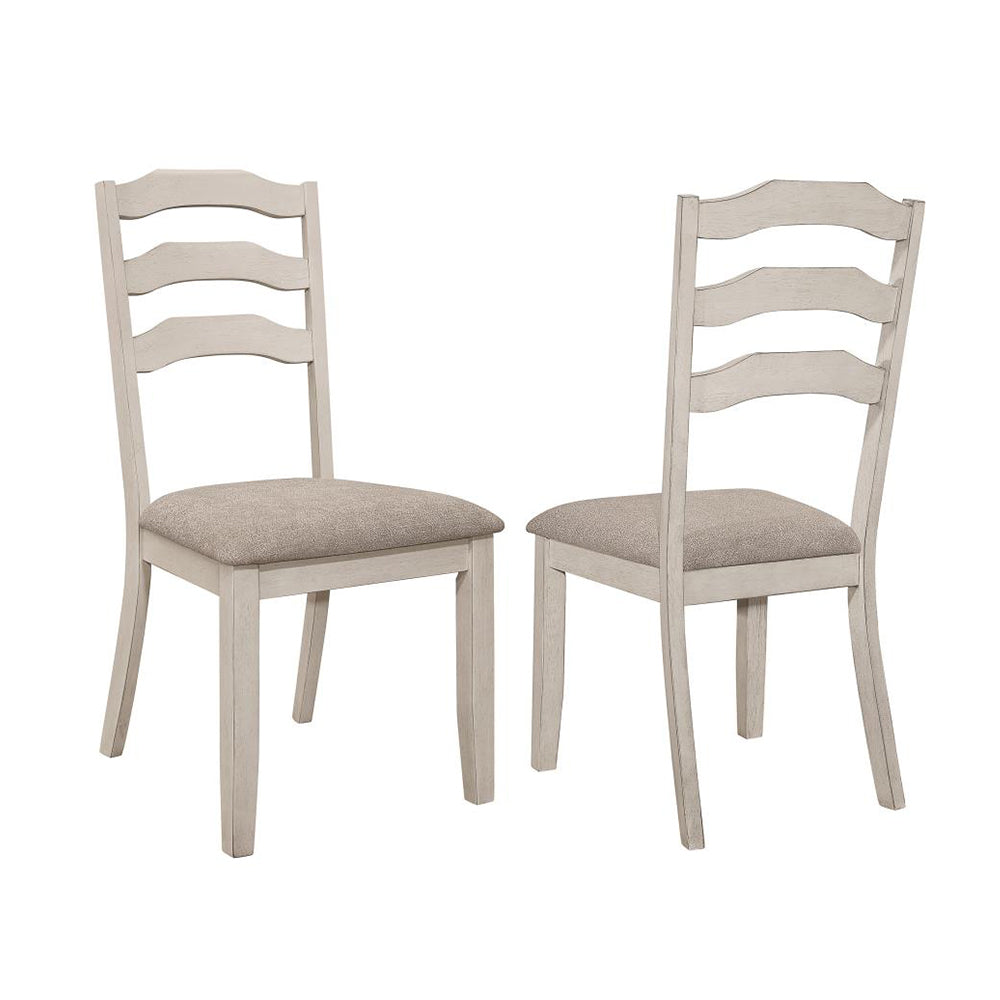 Set Of 2 Dining Chairs With Padded Seat, Rustic Cream Cream Dining Room Rectangular Rustic Dining Chairs Ladder Back Set Of 2 Mdf