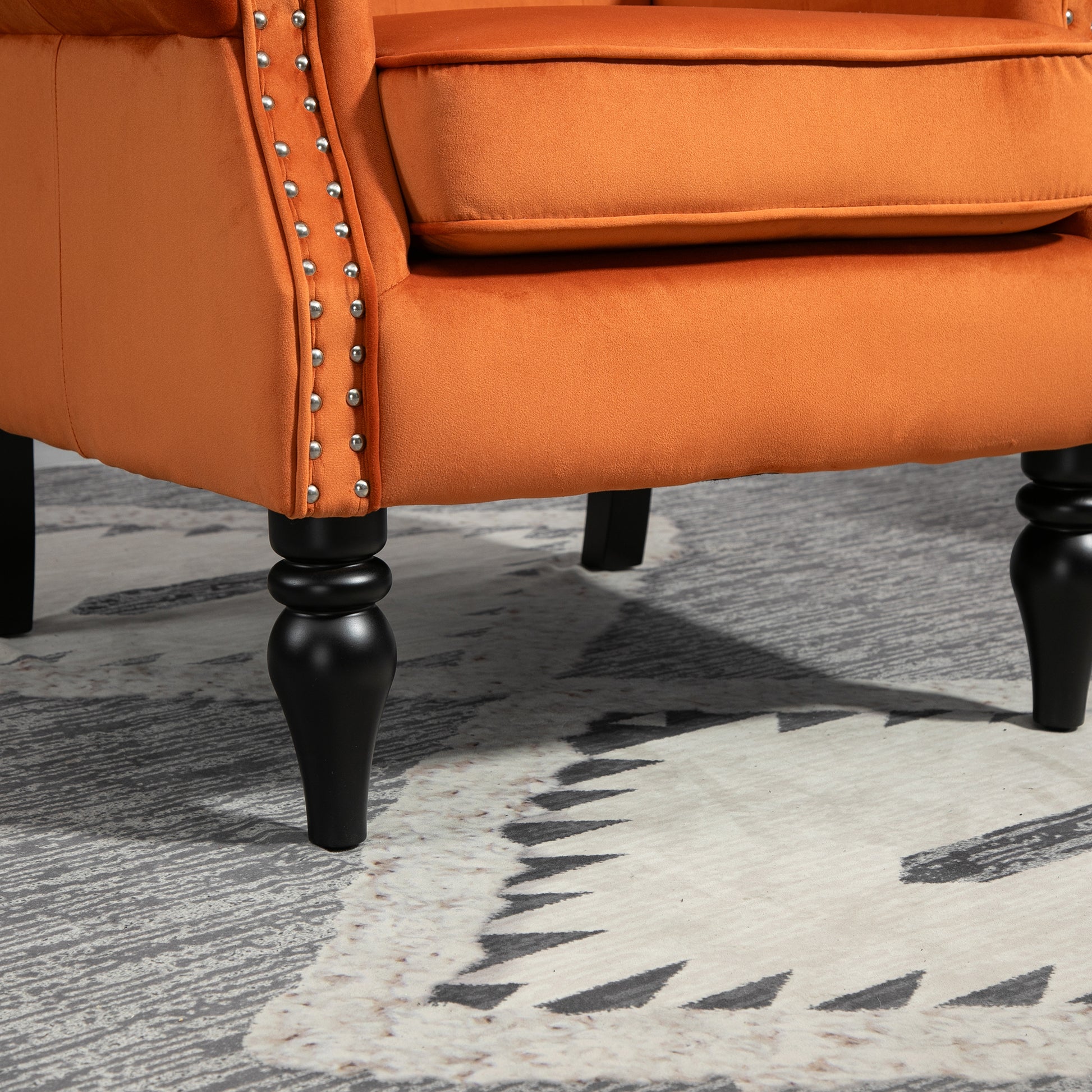 Coolmore Wood Frame Armchair, Modern Accent Chair Lounge Chair With Sturdy Wood Legs For Living Room Bedroom Orange Orange Foam Velvet