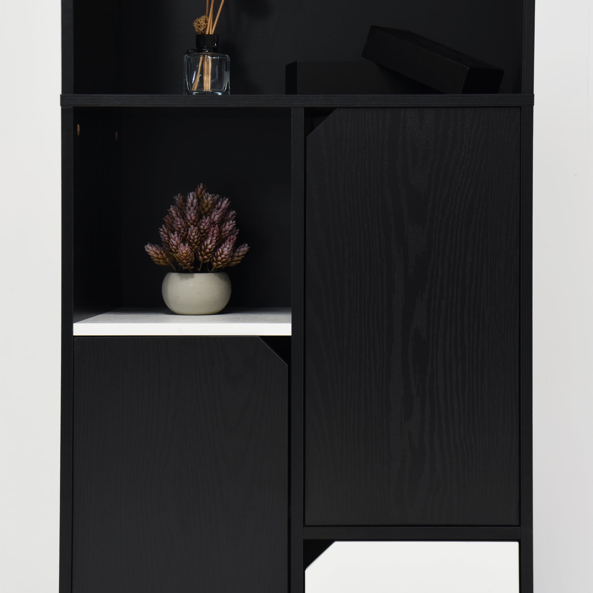 Large Wooden Storage Cabinet With 1 Drawer 3 Shelves,Wood Kitchen Storage Cabinets For Kitchen, Dining Room, Bathroom,Laundry,Living Room,Black Black Particle Board