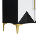 Unique Features Of A Four Door Cabinet With Two Tone Triangular Pattern Doors, Suitable For Entryway, Hallway, Living Room 3 4 Spaces Black White Primary Living Space Adjustable Shelves Artsy,Contemporary Mdf