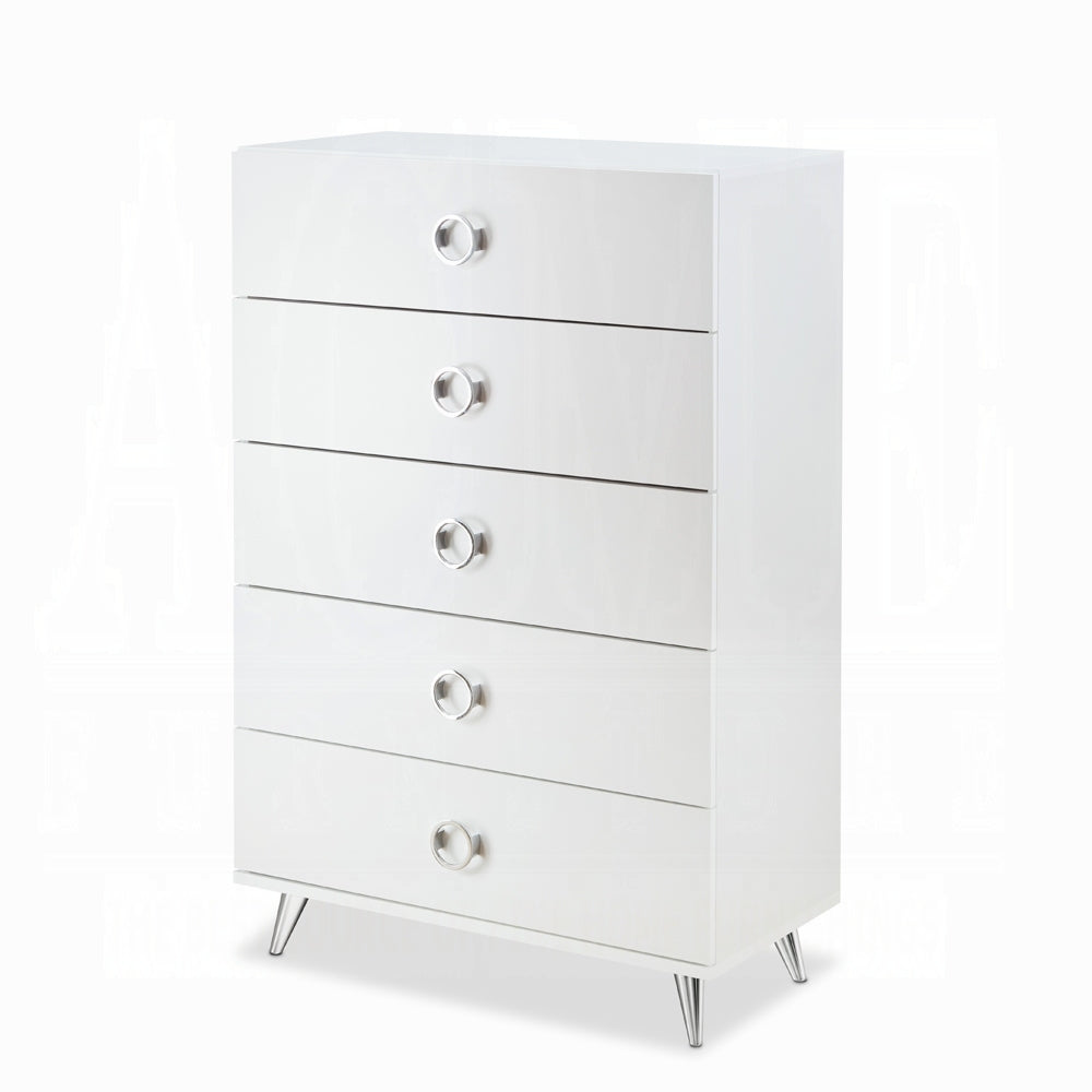 White 5 Drawer Chest With Ring Pull Handles White Bedroom Contemporary Particle Board Mdf