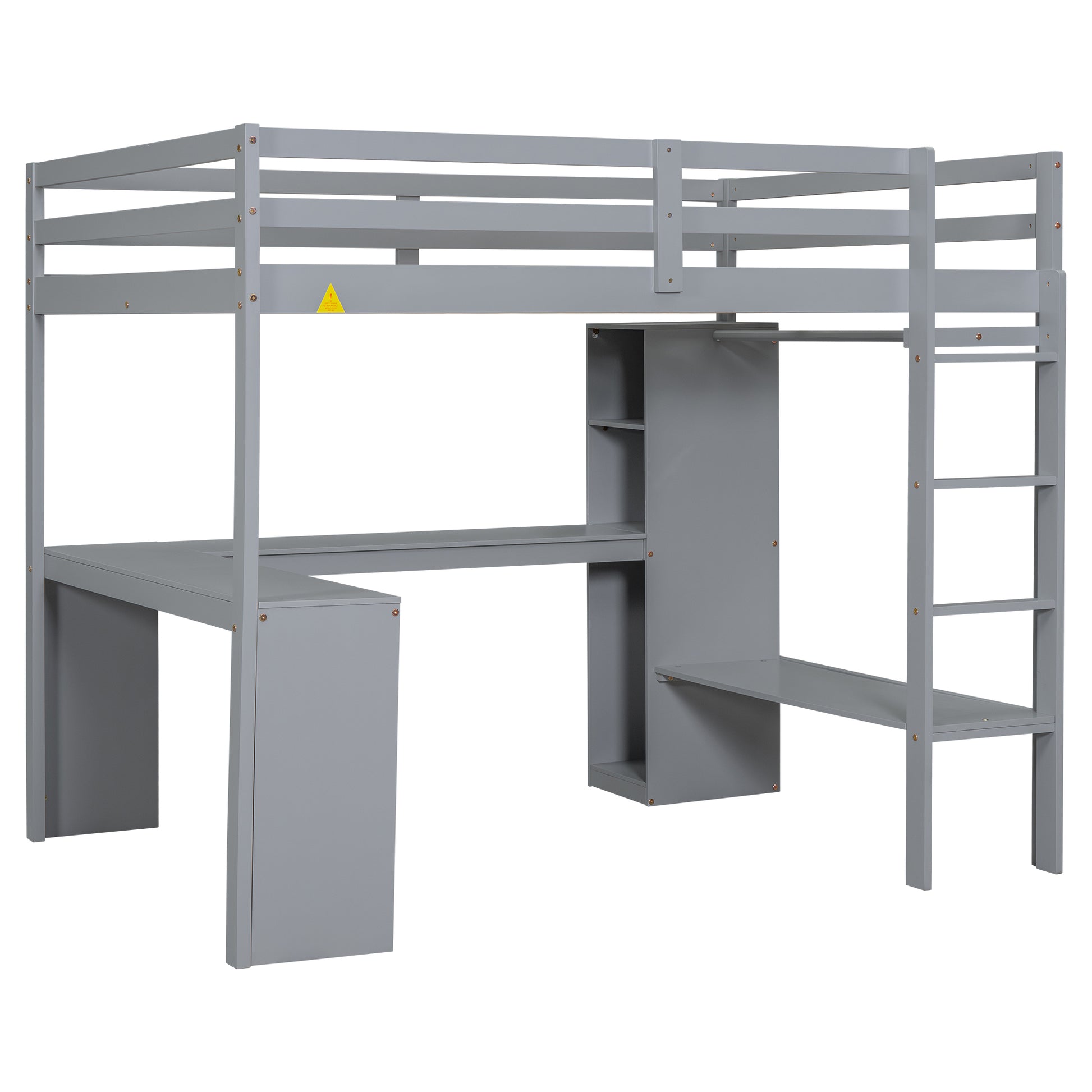 Full Size Loft Bed With L Shaped Desk, Wardrobe And Storage Shelves, Grey Expected Arrival Time: 8.31 Box Spring Not Required Full Grey Wood Bedroom Solid Wood Mdf