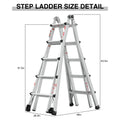 Aluminum Multi Position Ladder With Wheels, 300 Lbs Weight Rating, 22 Ft Metallic Grey Aluminium Alloy