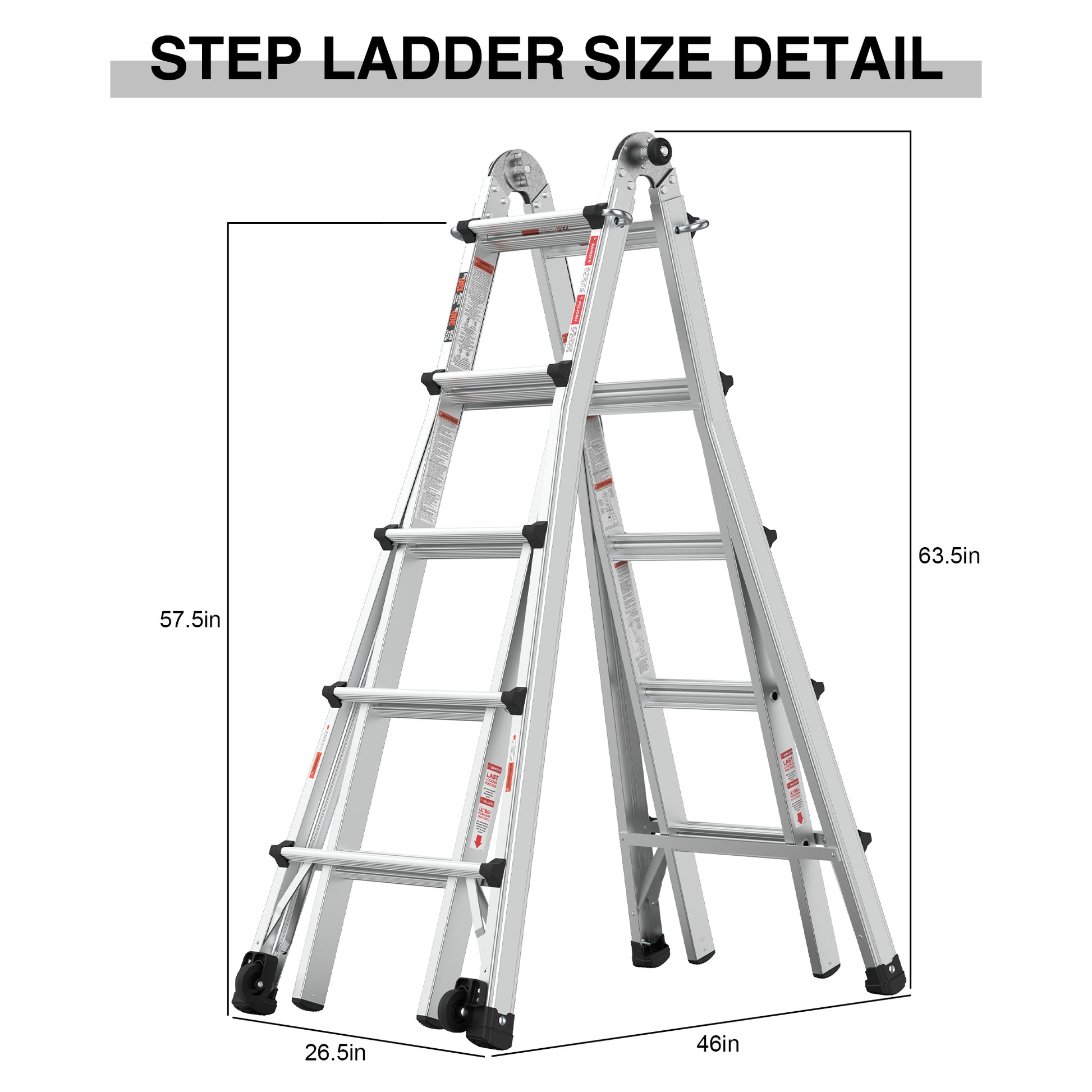 Aluminum Multi Position Ladder With Wheels, 300 Lbs Weight Rating, 22 Ft Metallic Grey Aluminium Alloy