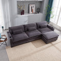 L Shape Sofa Couch With Usb & Cup Holders, Corduroy Stripe Fabric 3 Seater Sofa With 1 Ottoman, Grey Grey Wood 4 Seat