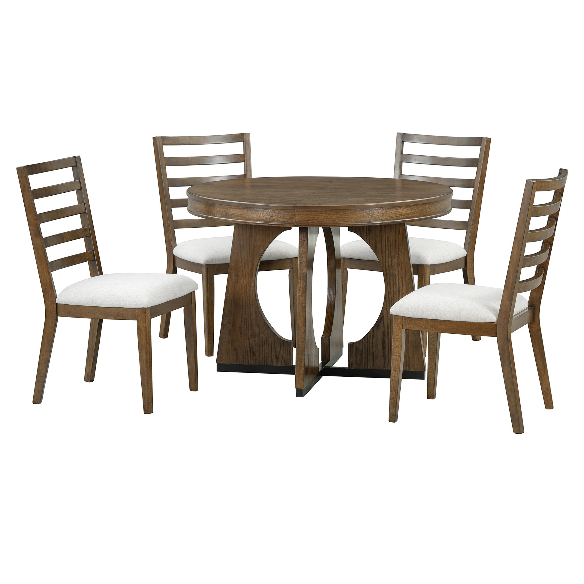 5 Piece Retro Rustic Functional Dining Set Unique Geometric Design, 1 Extendable Table With A 16 Inch Leaf And 4 Upholstered Chairs Ideal For Dining Room And Kitchen Walnut Walnut Solid Wood Mdf