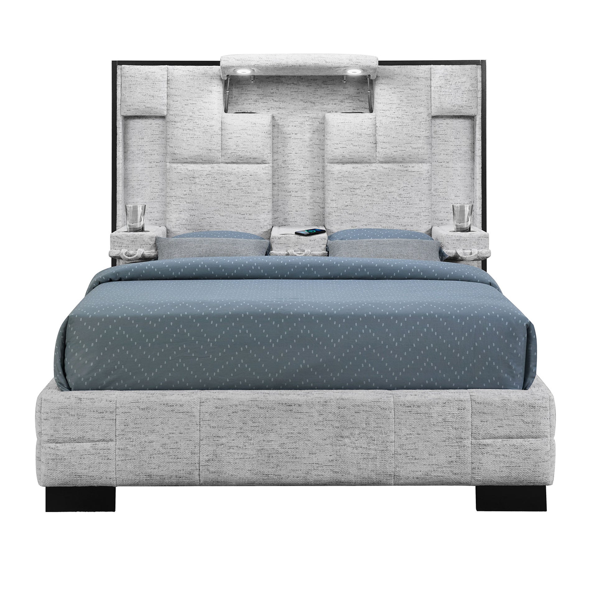 Yaris Grey King Bed Gray Rubber Wood
