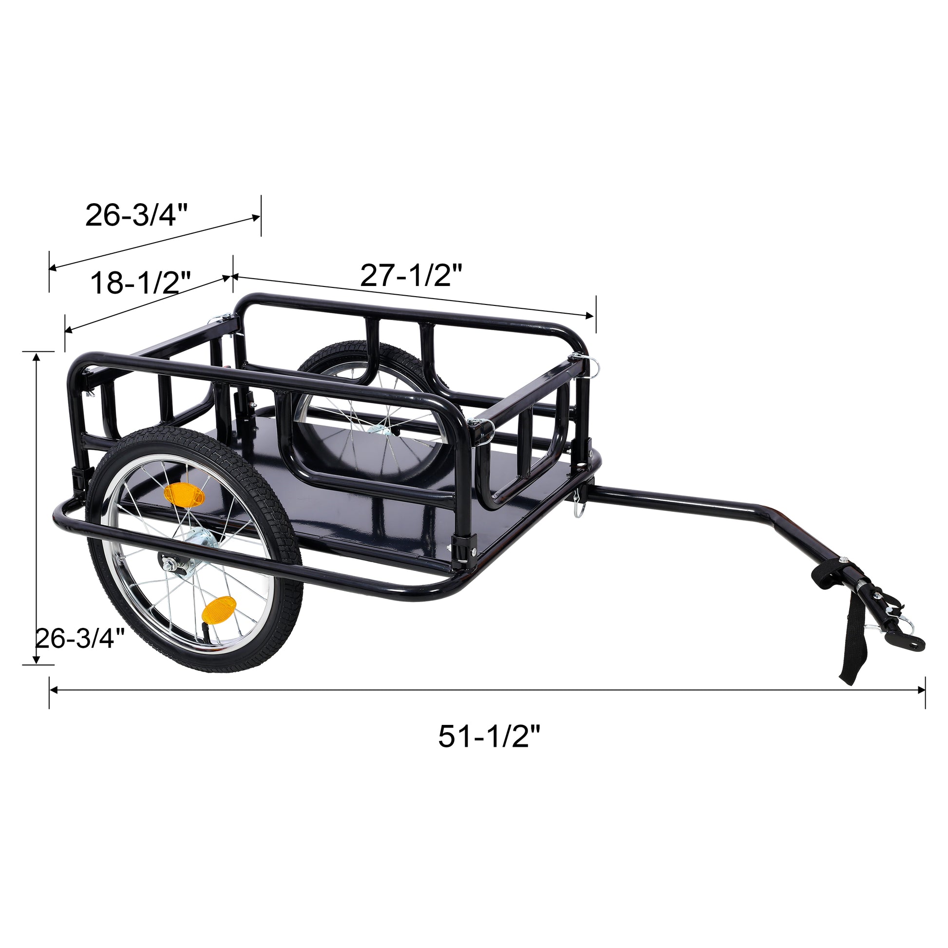Foldable Bike Cargo Trailer With Universal Bike Hitch, Bicycle Wagon Trailer With 16" Wheels & Reflectors, Large Loading Bike Trailer Storage Cart Black Steel