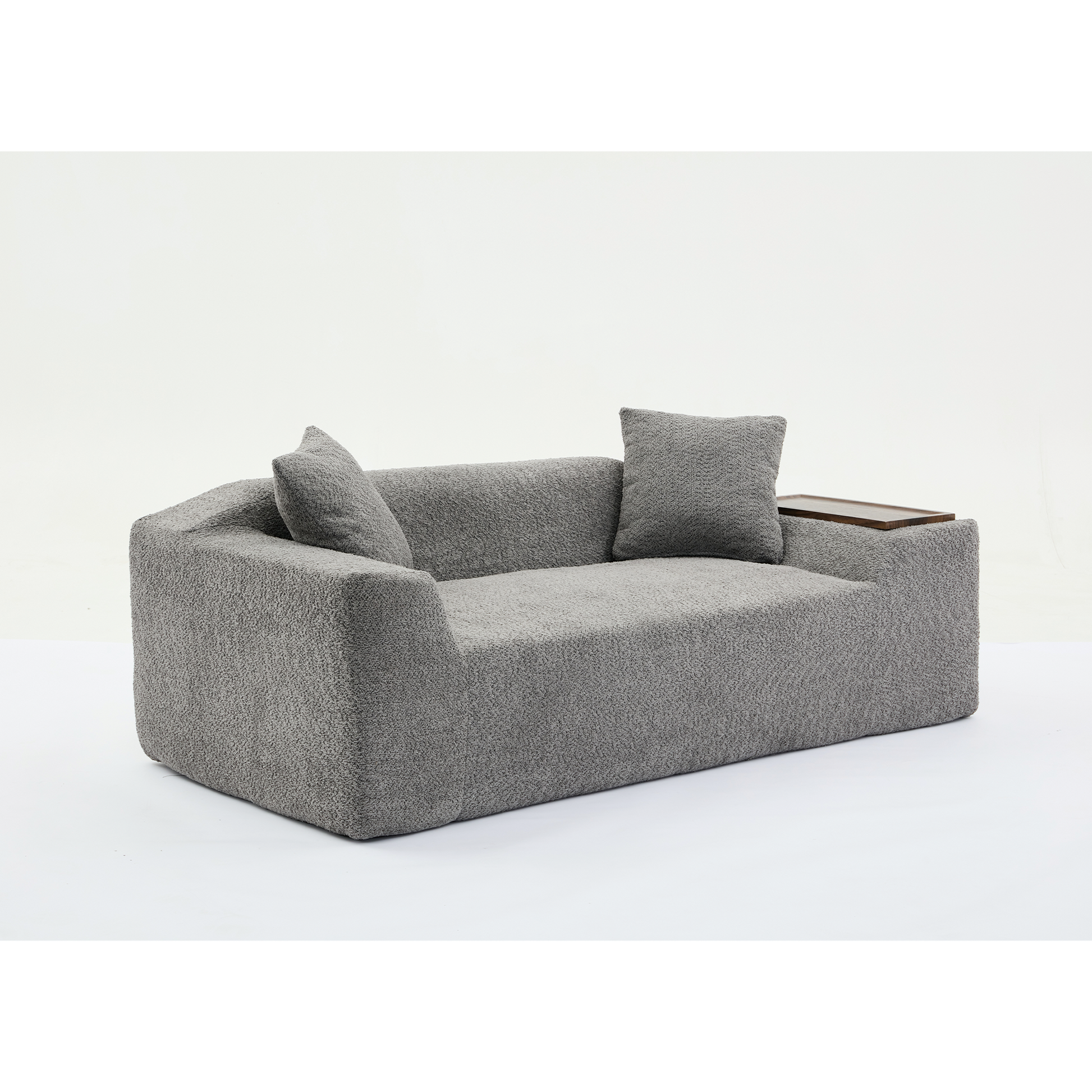 Arrived 2 Piece Boucle Cloud Sofa Set, Upholstered Sofa Set, Modern 3 Seater And 2 Seater Sofa With Mdf End Table For Living Room ,Apartment,3 2 Couch,Boucle,Dark Gray Gray Polyester Primary Living Space Soft Tight Back Modern Square Arms Foam