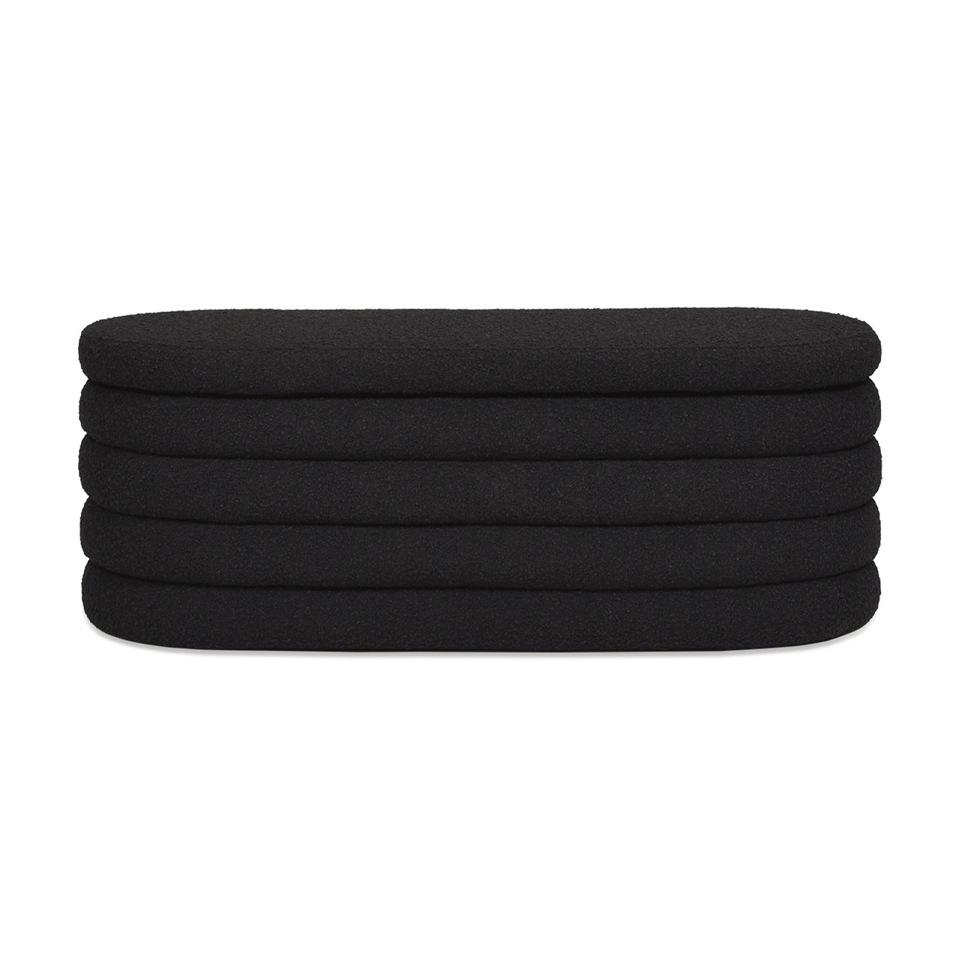 Fuji 49" Upholstered Oval Storage Bench, Ebony Black Boucle Black Foam Boucle