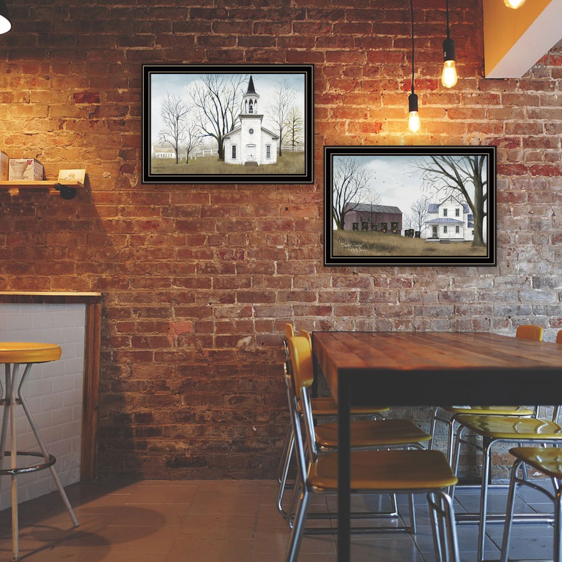 2 Piece Vignette Amazing Grace Sunday Service Black Framed Wall Art For Living Room, Bedroom Wall Art Print For Home Decor By Billy Jacobs Multicolor Wood Paper