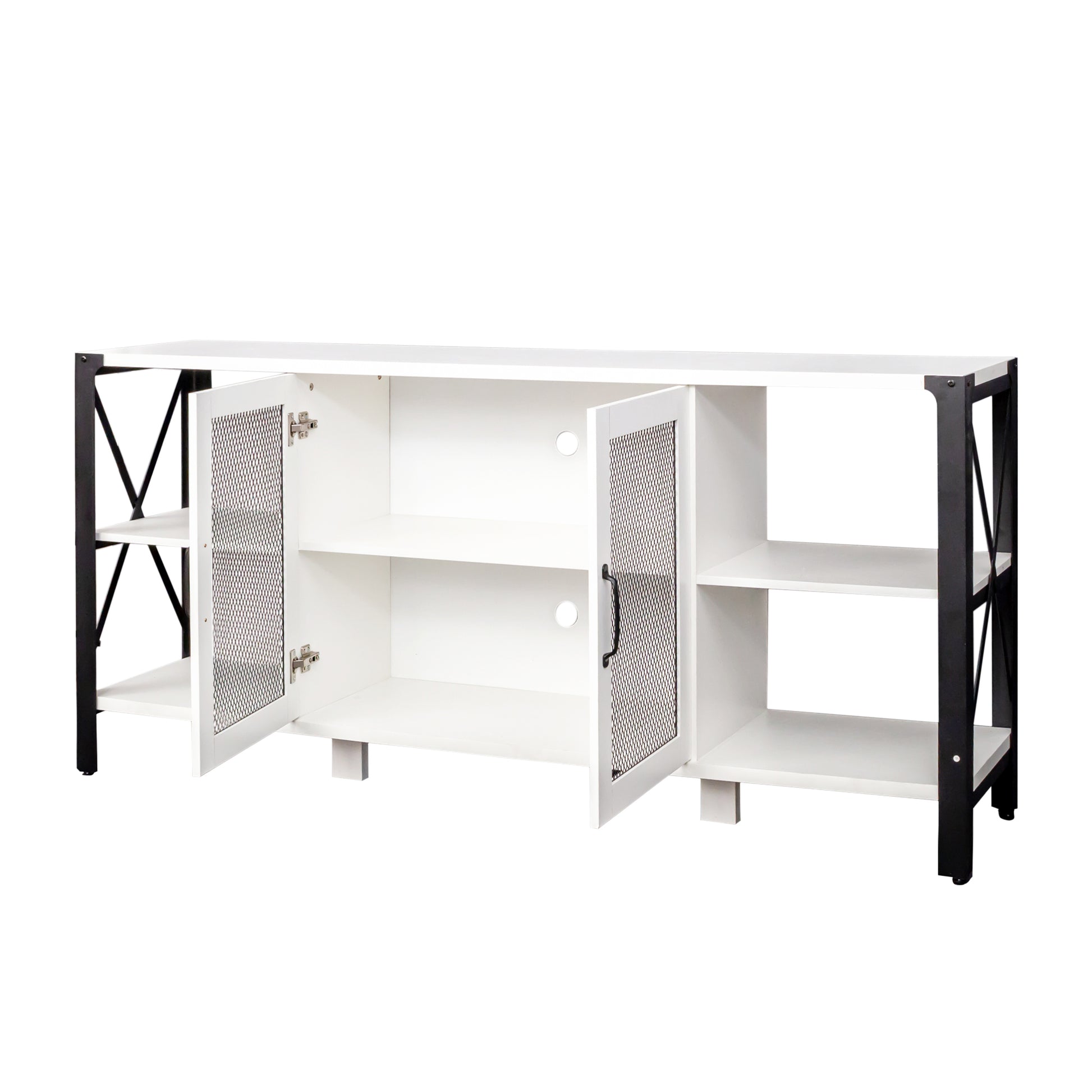 Tv Stands For Living Room, Industrial Tv Stand For Bedroom Furniture, Farmhouse Tv Stand 80 Inch Television Standmodern Horizontal Wood And Metal Open Bookshelf White 70 79 Inches Particle Board Mdf