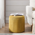 2 Piece Set Round Chenille Storage Ottoman, Equipped With A Drum Shaped Small Stool, Storage Space, And Mdf Made Desktop Panel Dark Yellow 23.62