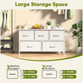 5 Drawers Dresser For Bedroom, Kidsroom Furniture, Wide Chest Of Drawers, Storage Organizer Units With Fabric Bins For Closet, White, Metal Frame, Waterproof Wood Top, Adjustable Feet White Wood