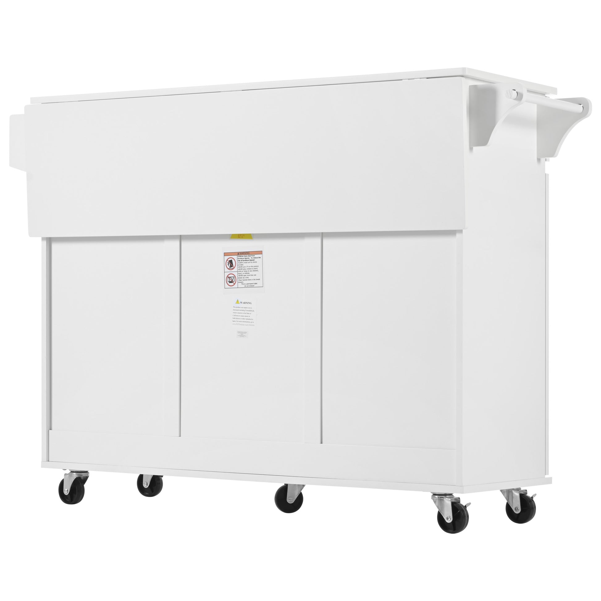 K&K 53.2'' Kitchen Island With Drop Leaf, Kitchen Storage Cart With Spice Rack, Towel Rack And 2 Drawers, Rolling Kitchen Island On Wheels With Adjustable Shelves For Kitchen, Dining Room, White White Brown Kitchen Artsy,Casual,Classic,Minimalist,Modern