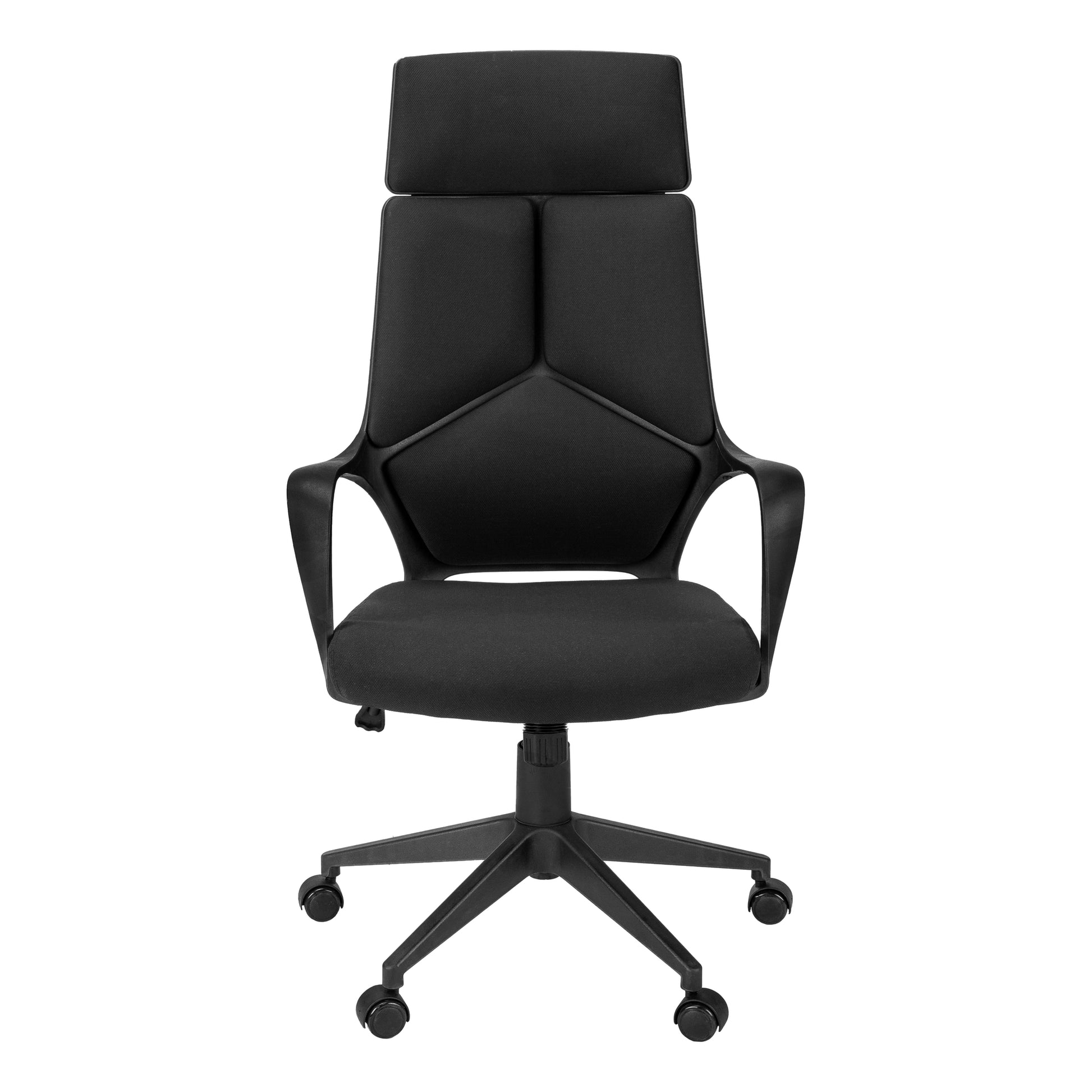 Office Chair, Adjustable Height, Swivel, Ergonomic, Armrests, Computer Desk, Work, Black Fabric, Black Metal, Contemporary, Modern Black Foam Polyester