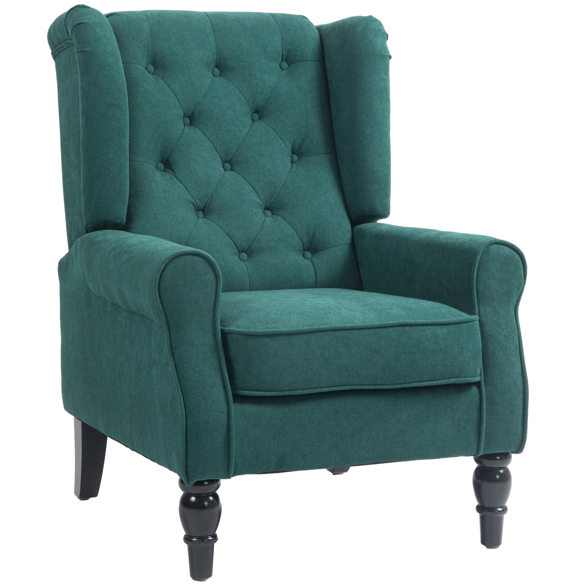 Homcom Button Tufted Accent Chair With High Wingback, Rounded Cushioned Armrests And Thick Padded Seat, Dark Green Dark Green Polyester