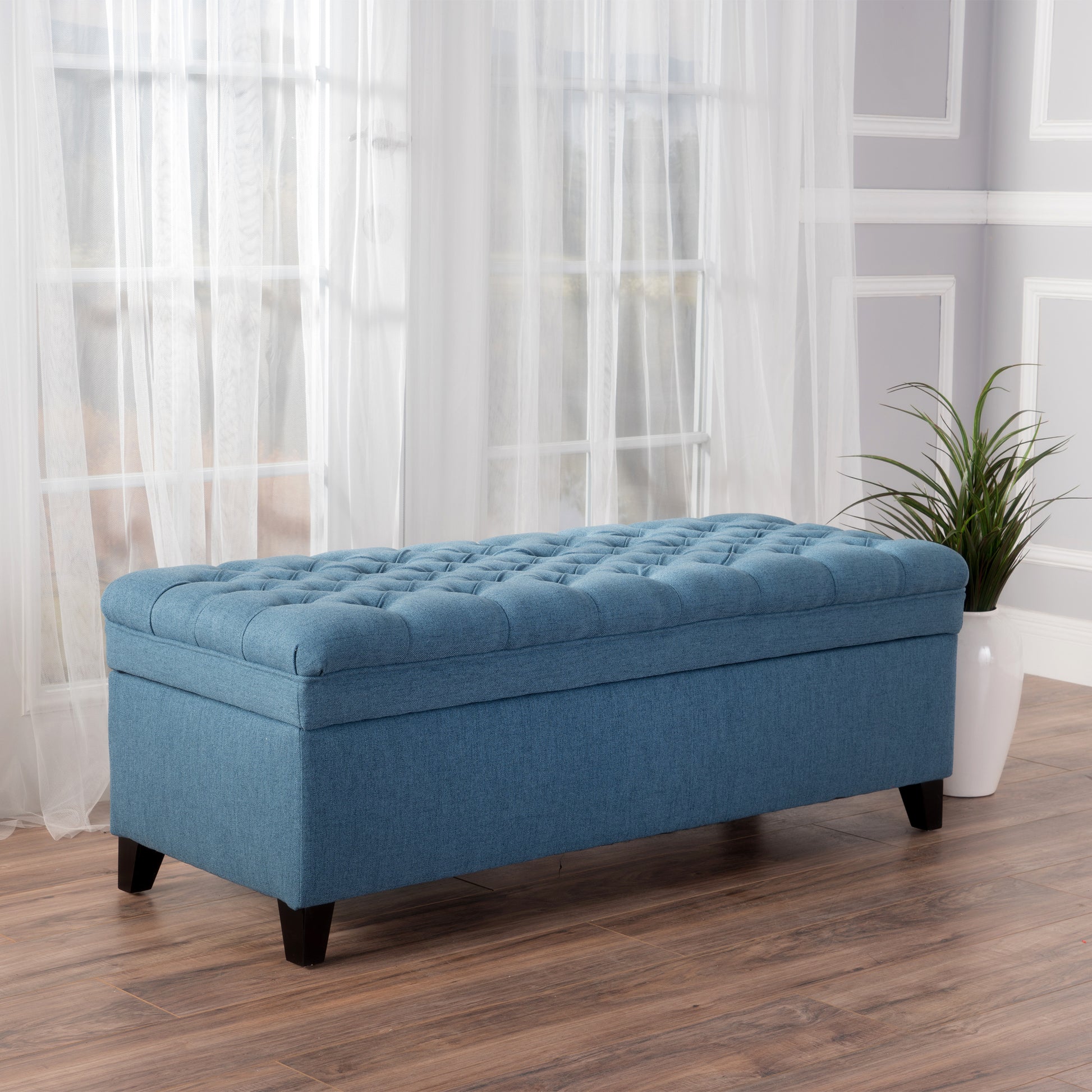 Juliana Storage Ottoman Blue Fabric