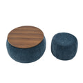 Round Storage Ottoman, 2 In 1 Function, Work As End Table And Ottoman,With Small Seat,Dark Blue 25