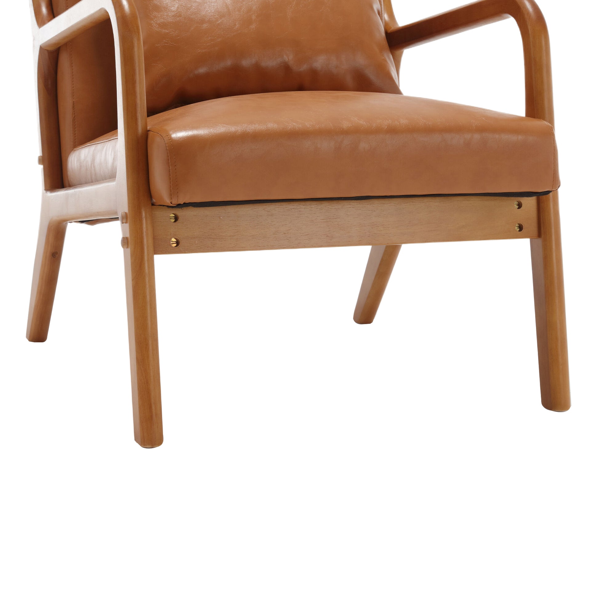 Coolmore Modern Accent Chair, Solid Wood Padding Lounge Armchairs With One Pillow For Living Room, Bedroom, Guest Room Light Brown Pu Light Brown Brown Primary Living Space Modern Rubberwood Foam Pu Leather