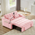 1 Versatile Foldable Sofa Bed In 3 Lengths, Modern Sofa Sofa Sofa Velvet Pull Out Bed, Adjustable Back And With Usb Port And Ashtray And Swivel Phone Stand Pink Pink Solid Wood Mdf Resin 2 Seat