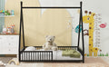 Metal Full Size House Platform Bed With Triangle Structure And Guardrail, Black Box Spring Not Required Full Black Metal Metal