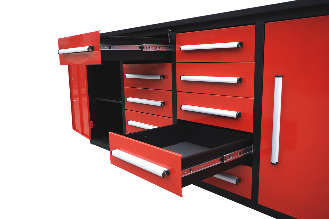 7' Storage Cabinets With Workbench 10 Drawers & 2 Cabinets Red Steel