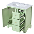 30 Inch Bathroom Vanity Cabinet With Ceramic Basin, 3 Drawers And Adjustable Shelves Green Bathroom Solid Wood Mdf