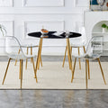 1 Table And 4 Chairs, A Modern Minimalist Circular Dining Table With A 40 Inch Black Imitation Marble Tabletop And Gold Plated Metal Legs, And 4 Modern Gold Plated Metal Leg Chairs. Black Gold Seats 4 Glass