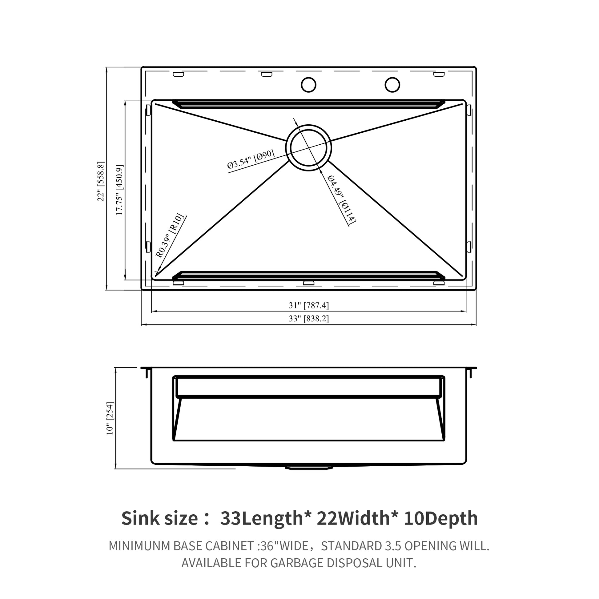 33" Drop in Kitchen Sink 33*22 inch Kitchen Sink Drop brushed nickel-stainless steel