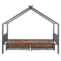 Twin Size Metal House Bed With Two Drawers, Black Twin Black Metal