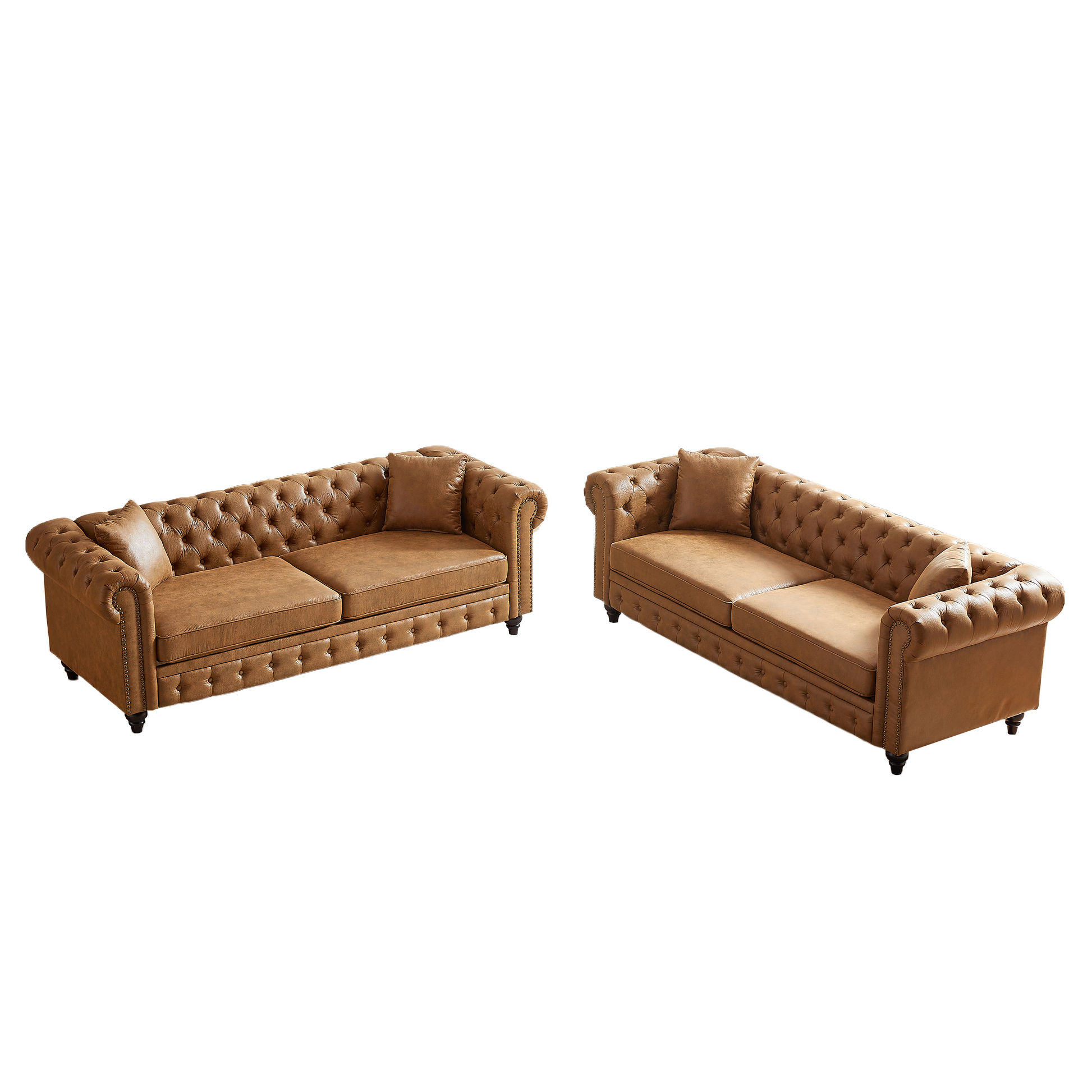 Fx 3 Seats 3 Seats Combo Sofa Modern Living Room Sofa With Solid Wood Frame And Wooden Feet, 4 Cushions, Apartment Sofa Furniture For Living Room, Living Room, Office Brown Wood Pine Foam Fabric 6 Seat