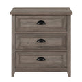 Transitional Farmhouse Framed 3 Drawer Nightstand With Cup Handles Grey Wash Gray Wash Mdf