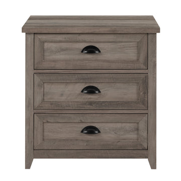 Transitional Farmhouse Framed 3 Drawer Nightstand With Cup Handles Grey Wash Gray Wash Mdf