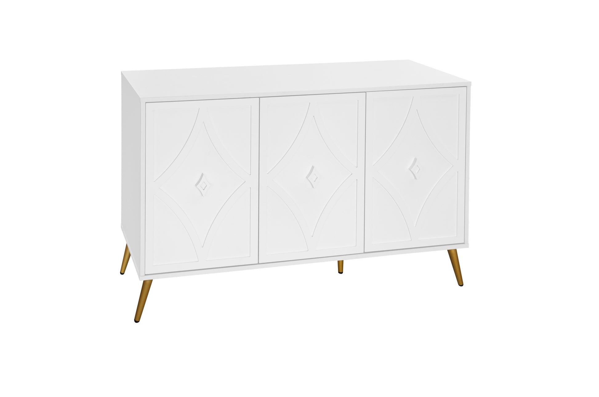 3 Door Storage Cabinet Accent Cabinet With Storage,Sideboard With Adjustable Shelf, Kitchen Cabinet, Diamond Shaped Decoration Door For Living Room, Kitchen, Dining Room ,Enchence White Particle Board Mdf