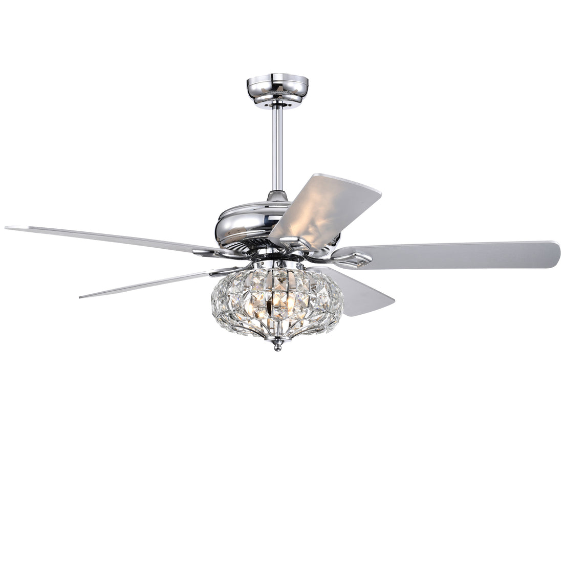 52'' Crystal Shade Ceiling Fan Lamp With Remote Control 3 Speed High, Mid, Low 5 Reversible Blades For Living Room, Dining Room, Bedroom, Family Room, Chrome ,3Pcs*E26 No Include Bulb Chrome American Traditional,Antique,Classic,Contemporary Crystal Metal