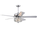 52'' Crystal Shade Ceiling Fan Lamp With Remote Control 3 Speed High, Mid, Low 5 Reversible Blades For Living Room, Dining Room, Bedroom, Family Room, Chrome ,3Pcs*E26 No Include Bulb Chrome American Traditional,Antique,Classic,Contemporary Crystal Metal