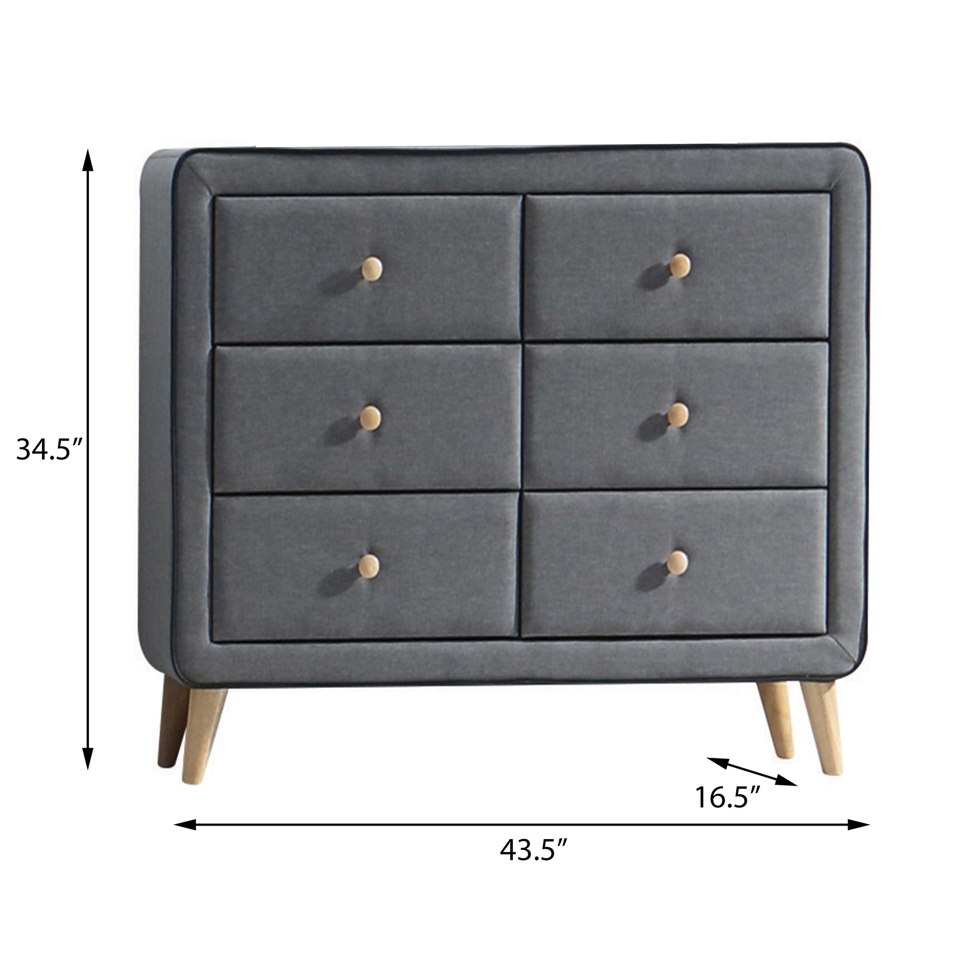 Light Grey Upholstered 6 Drawer Double Dresser Light Grey Bedroom Mid Century Modern Wood Fabric