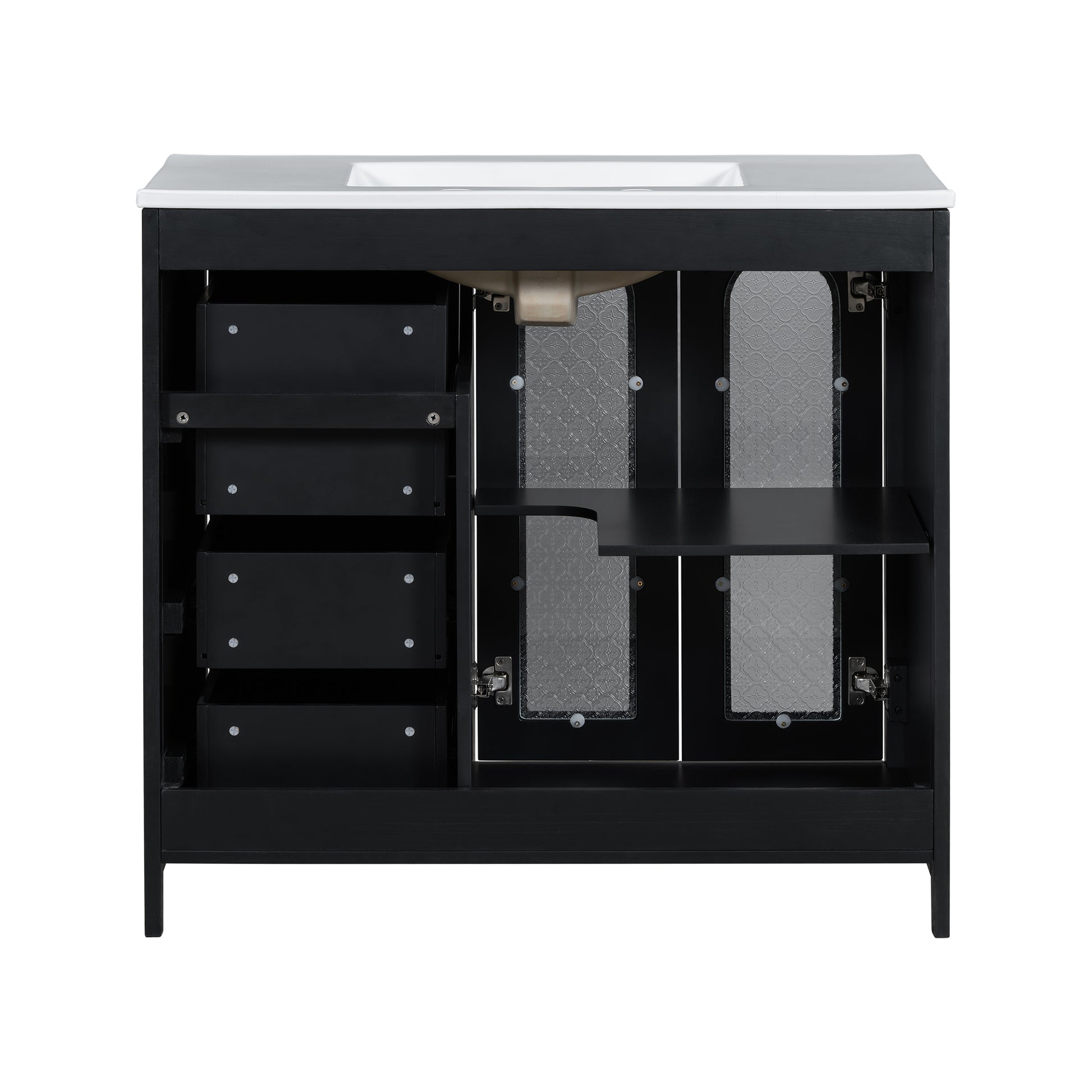 36 Inch Bathroom Vanity With Two Soft Close Doors, Adjustable Shelves And Three Soft Close Drawers Black Bathroom Solid Wood Mdf