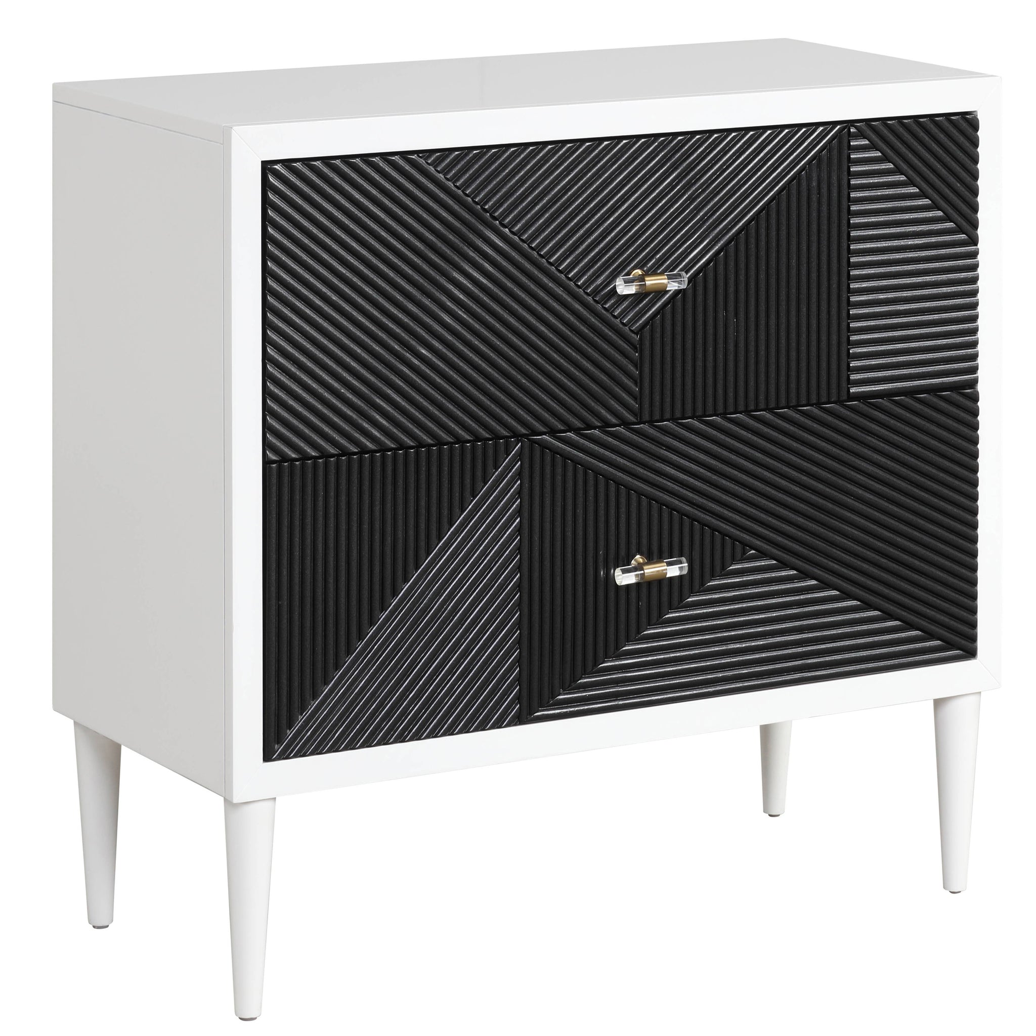 White And Black Accent Nightstand With 2 Drawers White Black 2 Drawers Bedroom Rectangle Drawers Wood