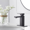 Matte Black Low Arc Single Handle Bathroom Sink Faucet With Drain Matte Black Brass