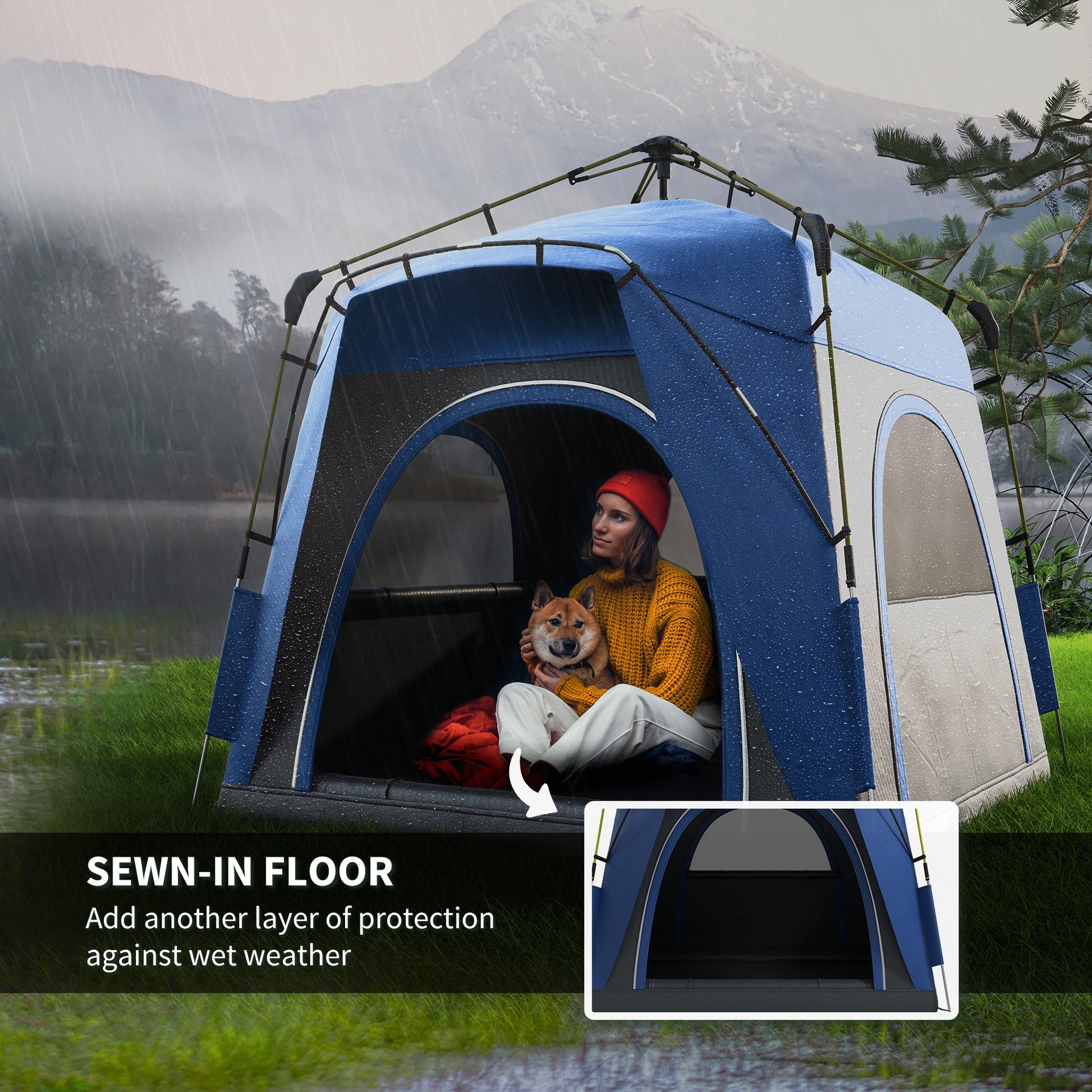 fastest setup tent Outsunny Camping Tents 4 Person Pop Up Tent Quick Setup Automatic Hydr