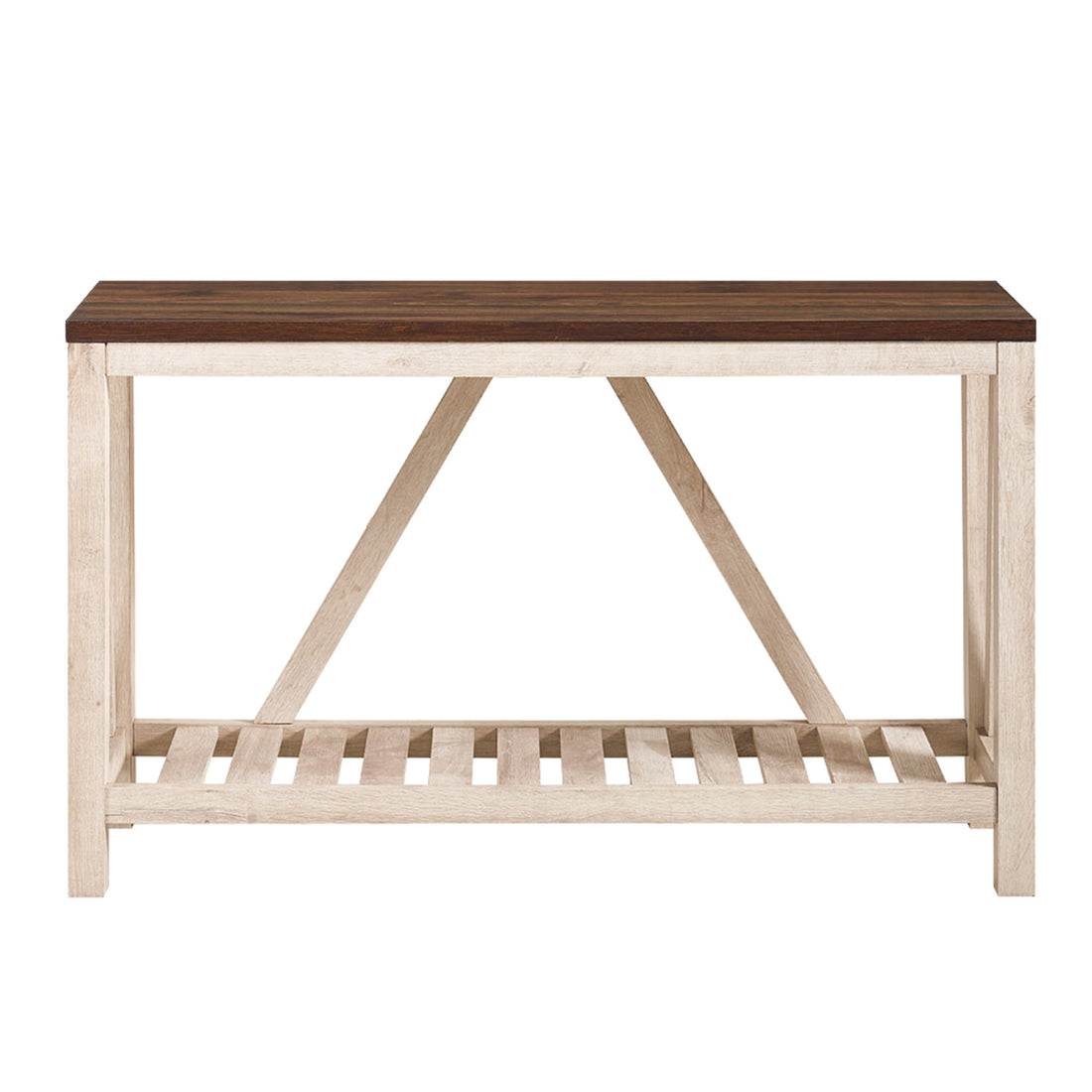 Farmhouse A Frame Entry Table With Lower Shelf Dark Walnut White Oak Walnut Mdf